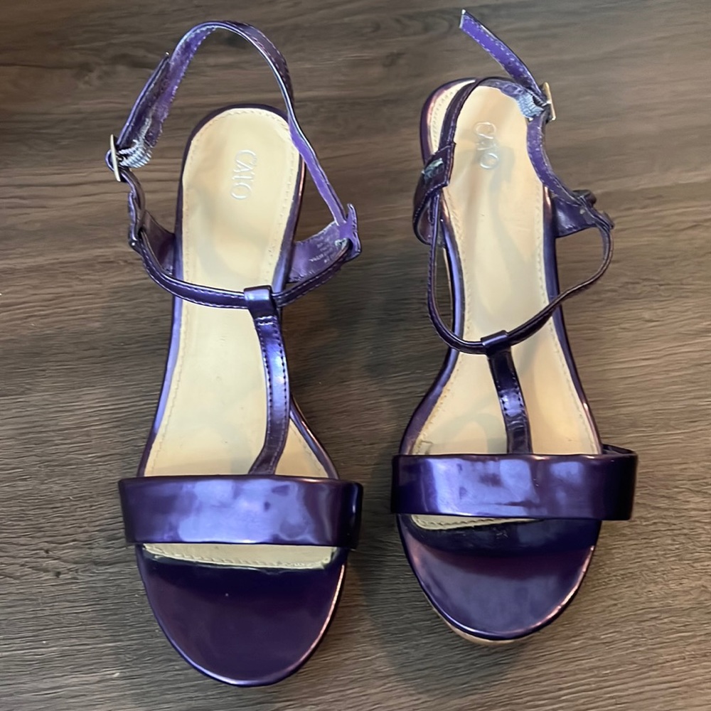 Purple size 9. Super cute wedge heels. Gently worn.
